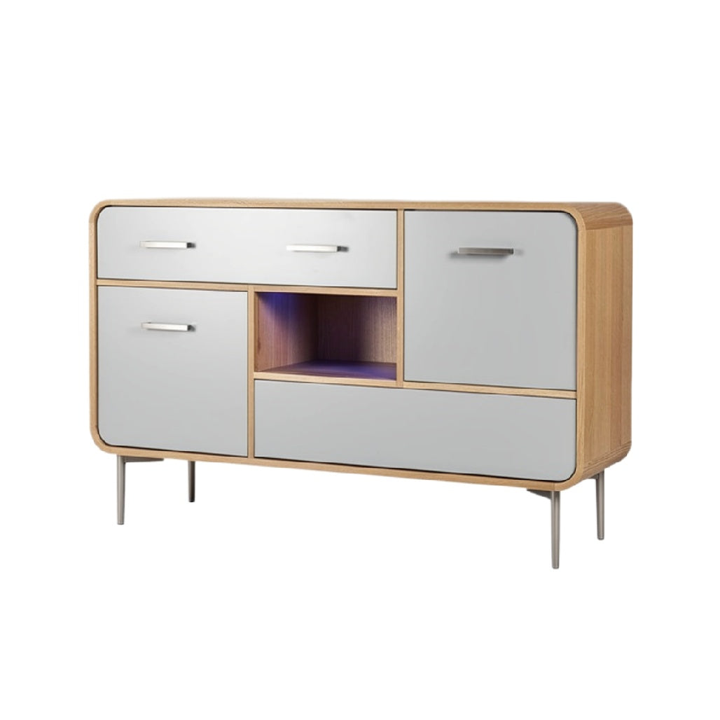Moderne Houten Dressoir met Glanzende Deurtjes en LED Verlichting