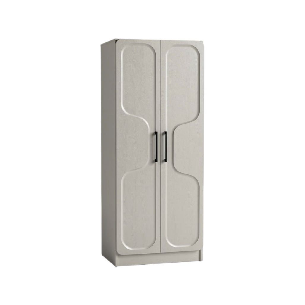 Moderne grijze kast met gebogen deurtjes